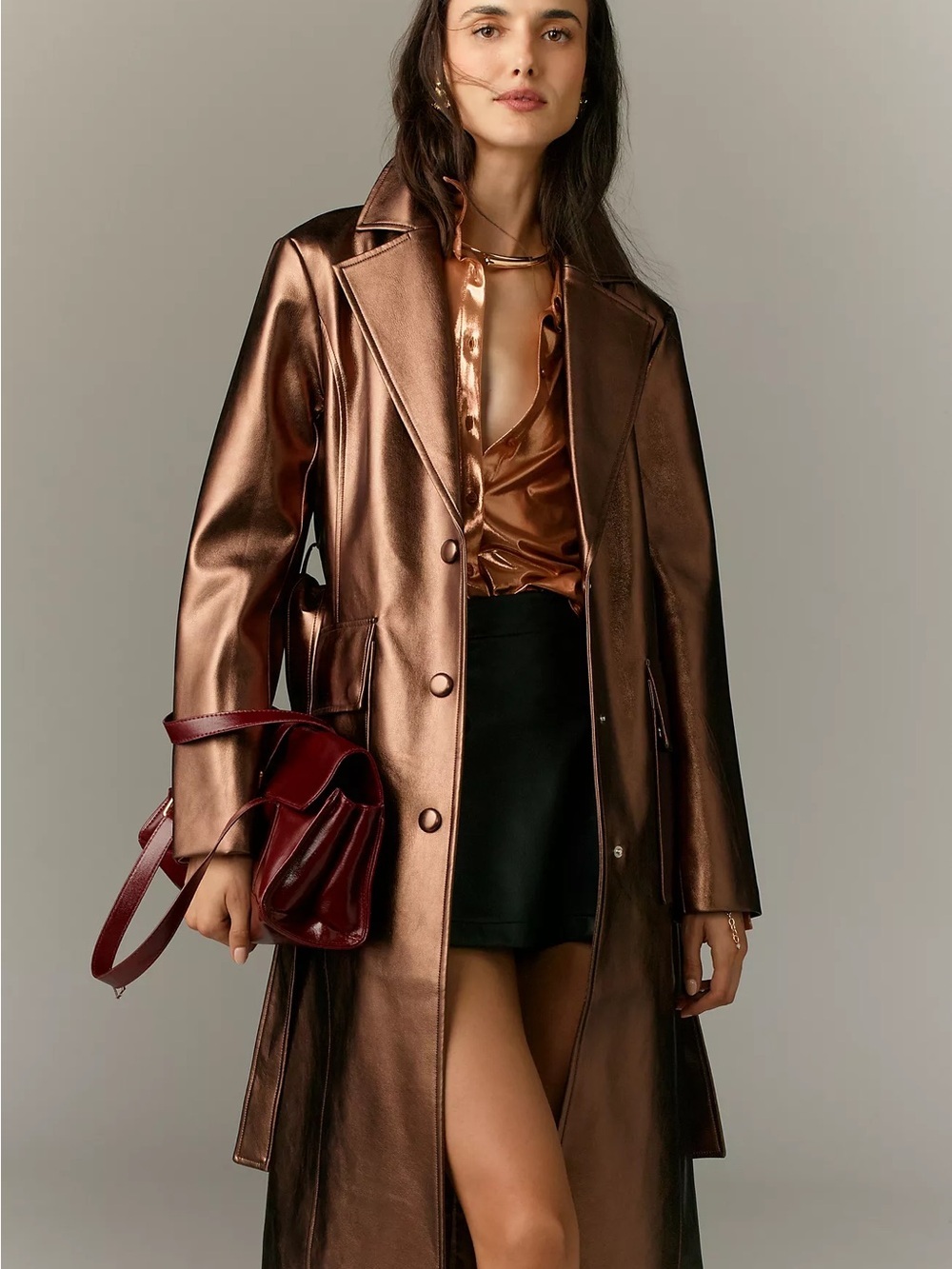 Anthropologie Avec Les Filles Metallic Trench Coat